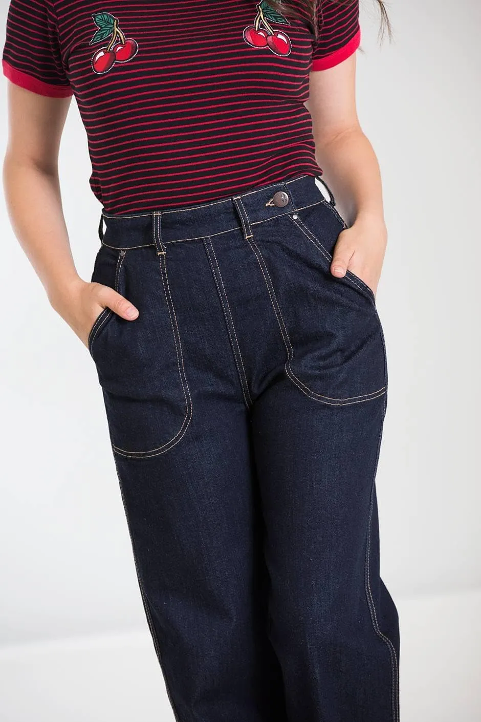 Hell Bunny Weston Denim Jeans 40s 50s Vintage Retro Rockabilly Trousers Pants