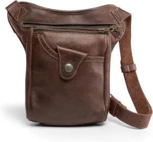 Hide & Drink, Essential Waist Bag Handmade from Full Grain Leather - Adjustable Belt and Two Zippered Pockets - Organize and Store Money - Bourbon Brown