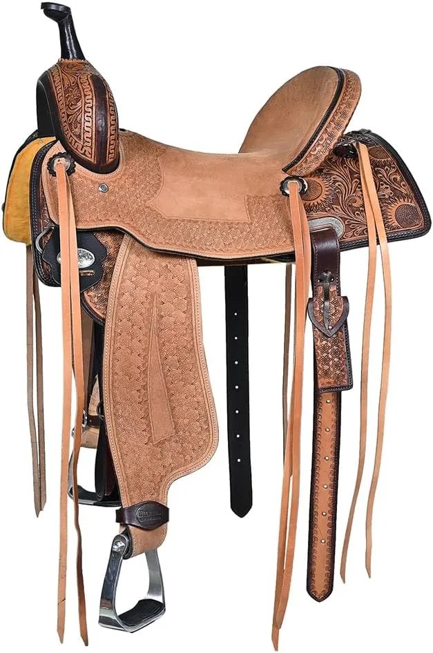 HILASON Western Horse Saddle American Leather Trail Barrel Brown | Horse Saddle | Western Saddle | Barrel Saddle