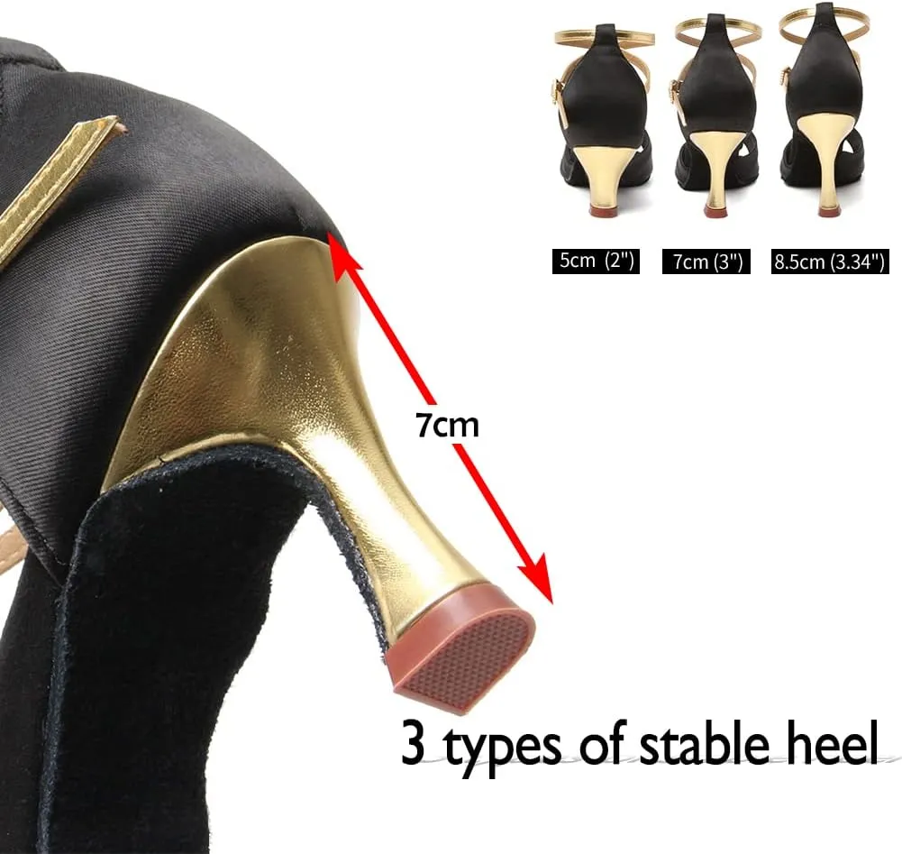 HIPPOSEUS Women's Satin Latin Dance Shoes Professional Ballroom Salsa Practice Performance Dance Shoes with High Heel