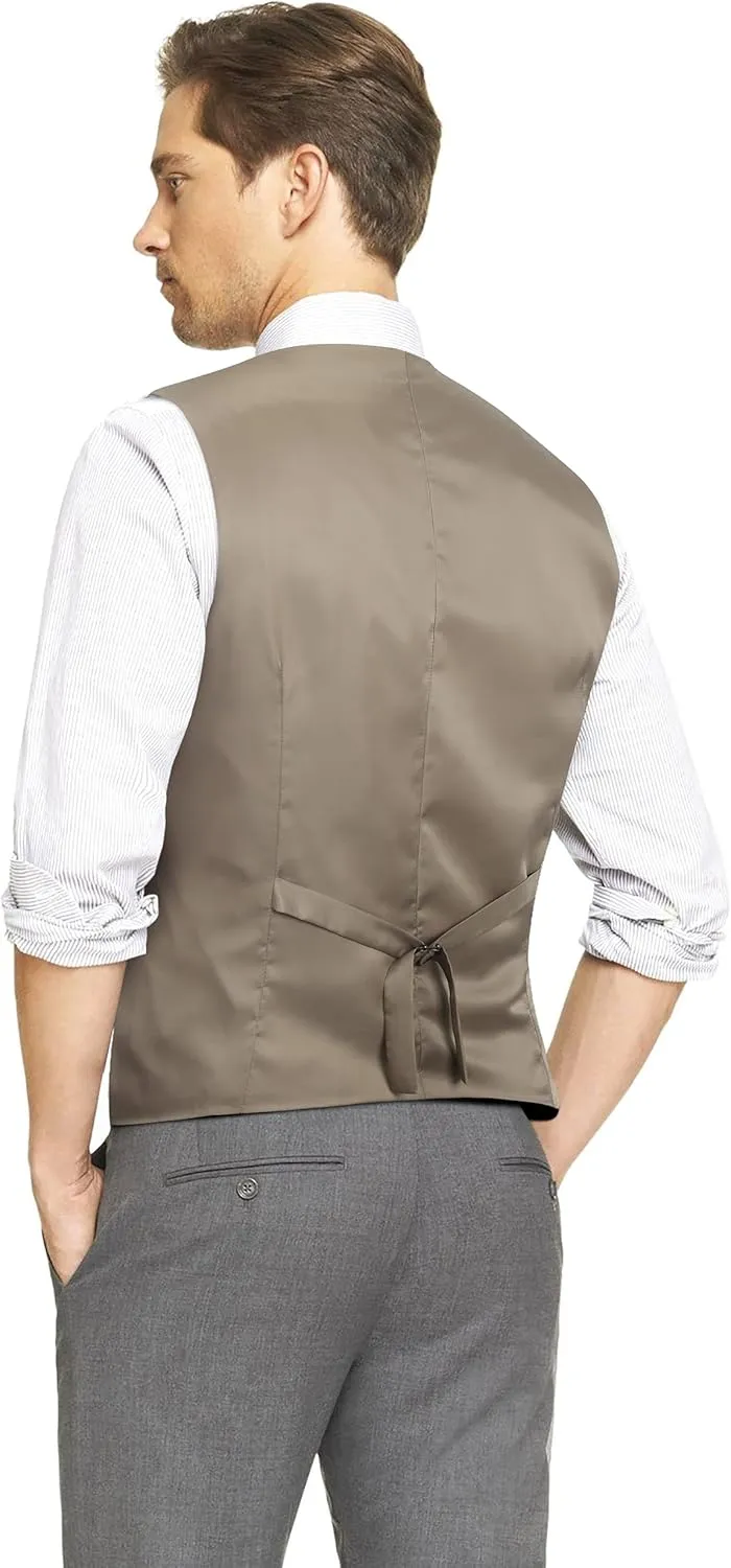 HISDERN Men's Herringbone Tweed Vest British Wedding Premium Wool Blend Suit Vest Business Formal Dress Vests Waistcoat