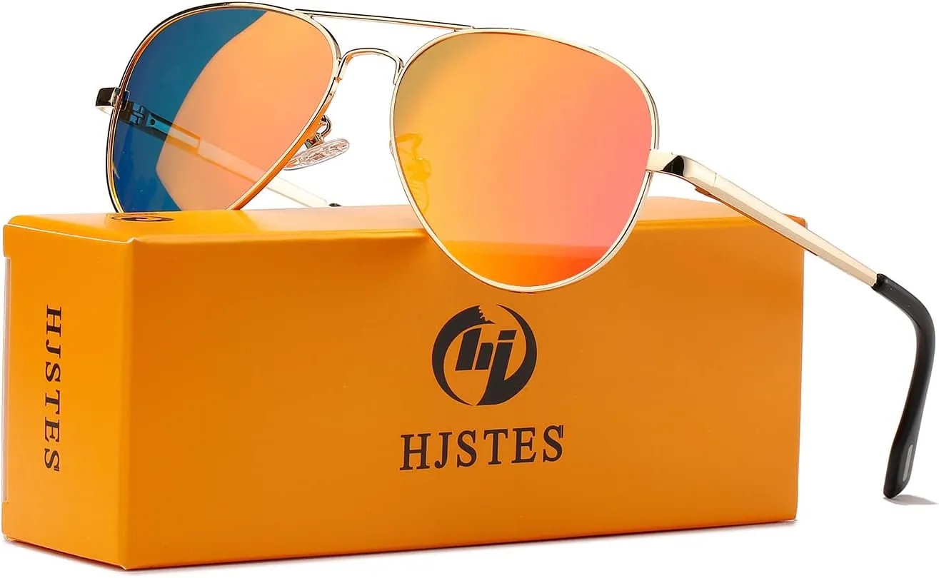HJSTES Polarized Aviator Sunglasses for Women Men Classic Metal Shades Mirror Lens 100% UV Blocking, 58mm