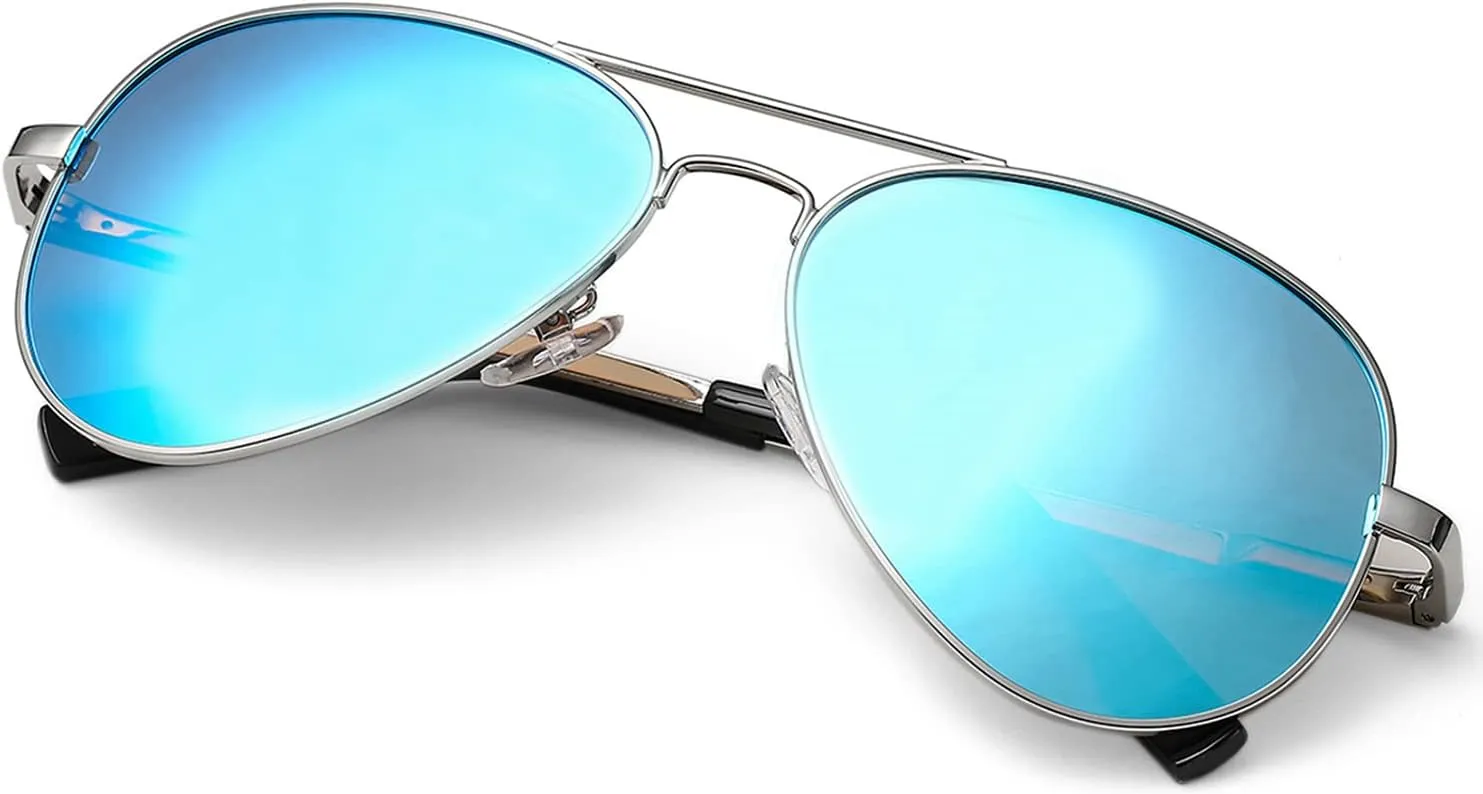 HJSTES Polarized Aviator Sunglasses for Women Men Classic Metal Shades Mirror Lens 100% UV Blocking, 58mm