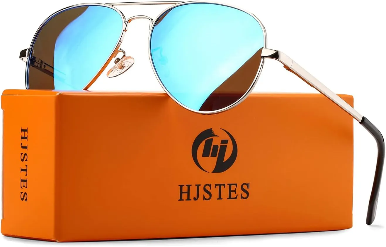 HJSTES Polarized Aviator Sunglasses for Women Men Classic Metal Shades Mirror Lens 100% UV Blocking, 58mm