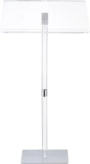 HMYHUM Acrylic Podium Stand, Clear Lecterns & Pulpits for Classroom, Concert, Churches, Speech, Easy Assembly, Metal Base, 23.6" L x 15.7" W x 41.7" H, Modern