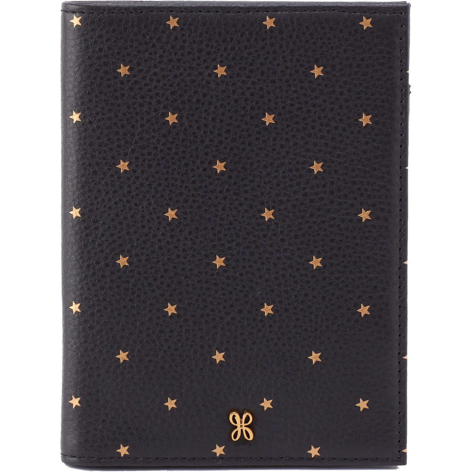 Hobo Passport Holder Black/Gold Stars Leather
