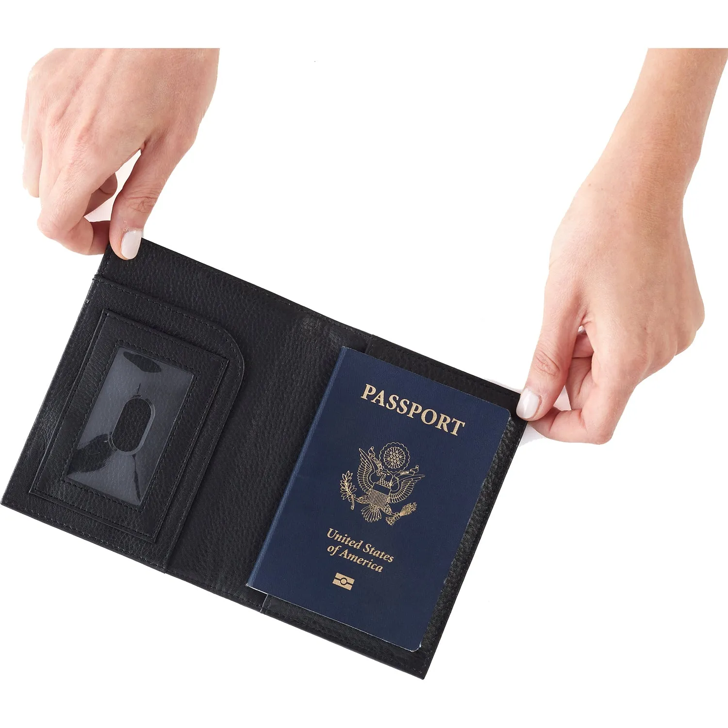 Hobo Passport Holder Black/Gold Stars Leather