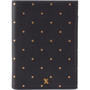 Hobo Passport Holder Black/Gold Stars Leather