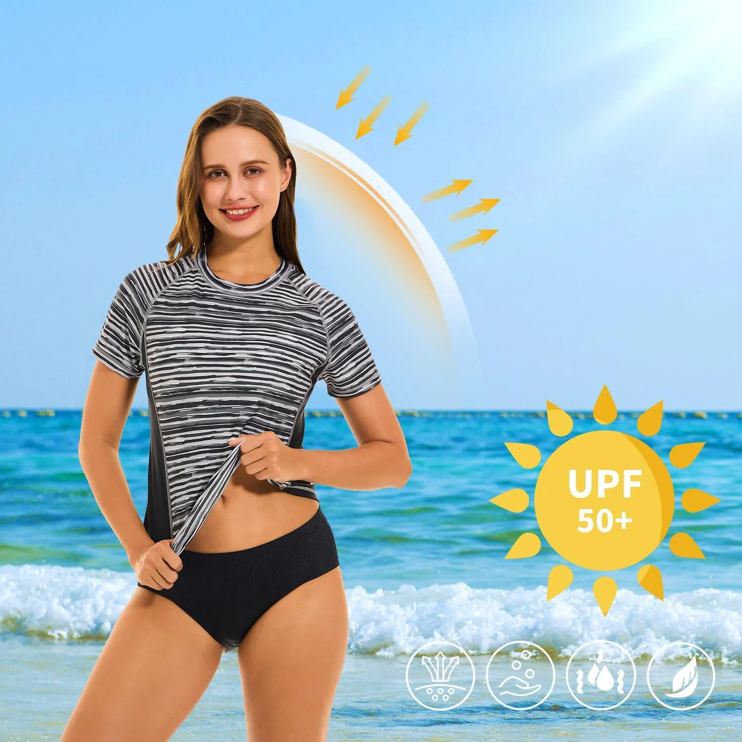 HODOSPORTS Women's UPF 50  Rash Guard Sun Protection Swim Shirt Quick Dry Swimsuit Lightweight Short Sleeve