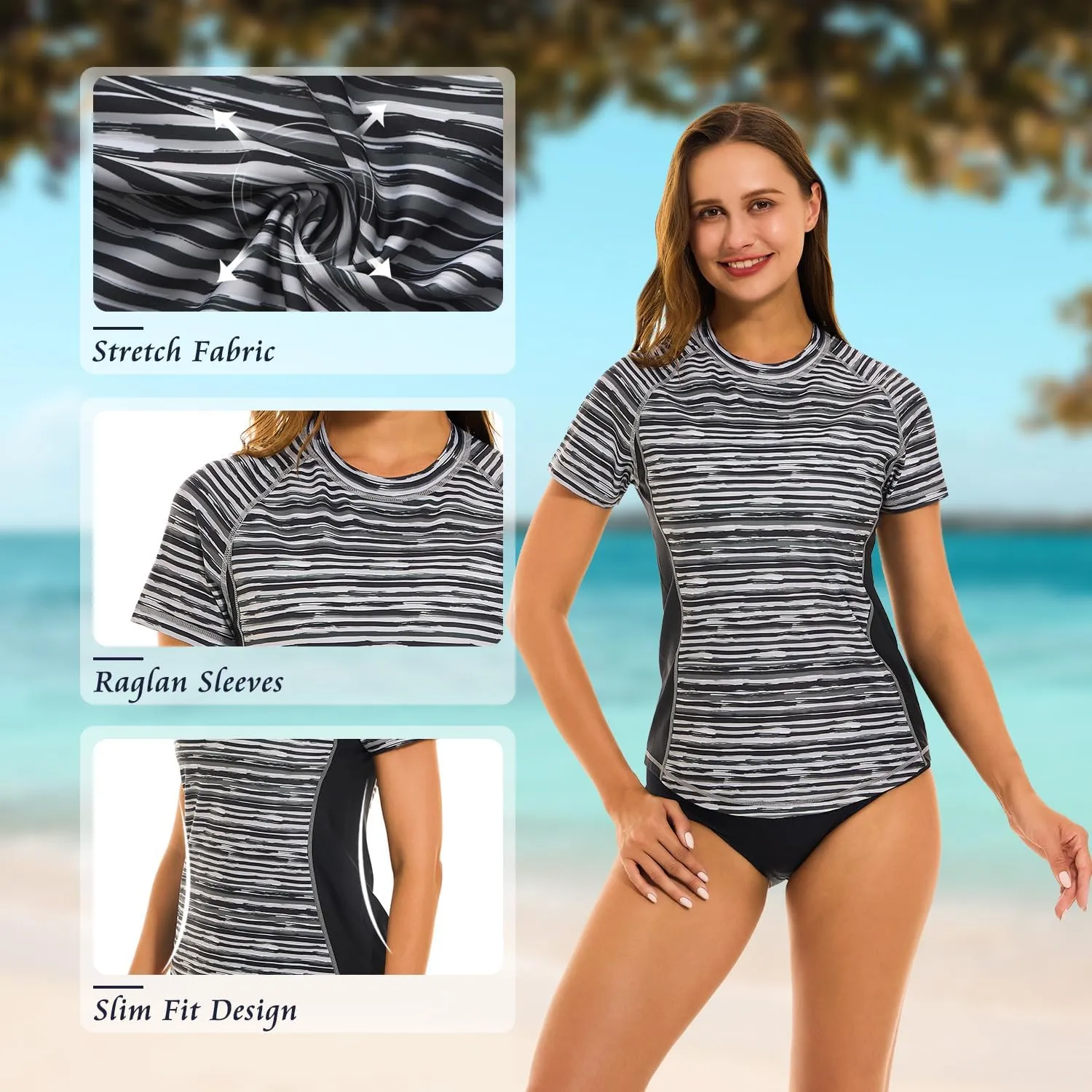 HODOSPORTS Women's UPF 50  Rash Guard Sun Protection Swim Shirt Quick Dry Swimsuit Lightweight Short Sleeve