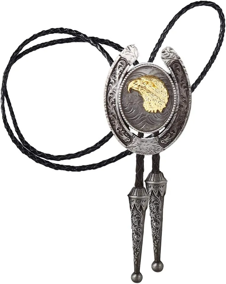 HUABOLA CALYN Bolo Tie for Men- Western Cowboy Native American Golden Horse Bolo Tie