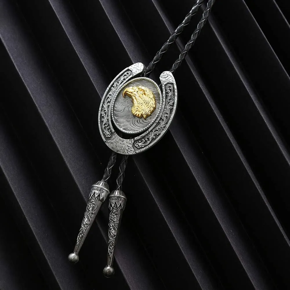 HUABOLA CALYN Bolo Tie for Men- Western Cowboy Native American Golden Horse Bolo Tie