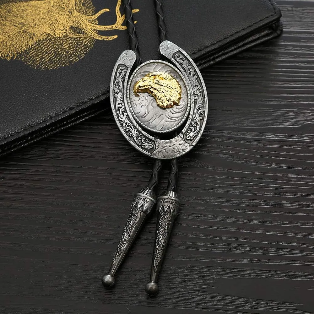 HUABOLA CALYN Bolo Tie for Men- Western Cowboy Native American Golden Horse Bolo Tie