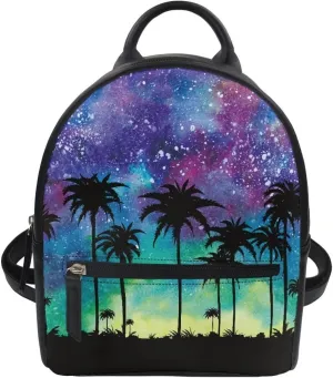 HUGS IDEA Aurora Forest Pattern Small Leather Backpack Purse for Women Cute Mini Shoulder Daypack with Adjustable Straps Multipurpose Pouch