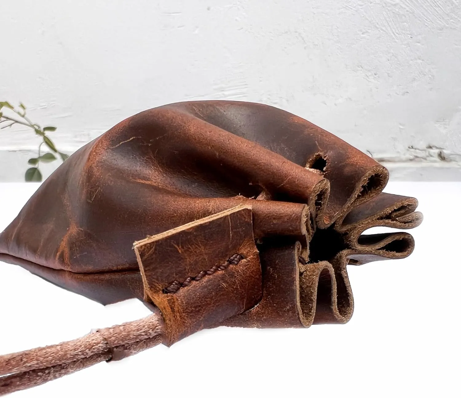 Hulara Genuine Cowhide Leather Drawstring Shell Pouch Shotgun Ammo Storage Rifle Ammunition Shell Bag Cartridge Holder for Shotgun Shells