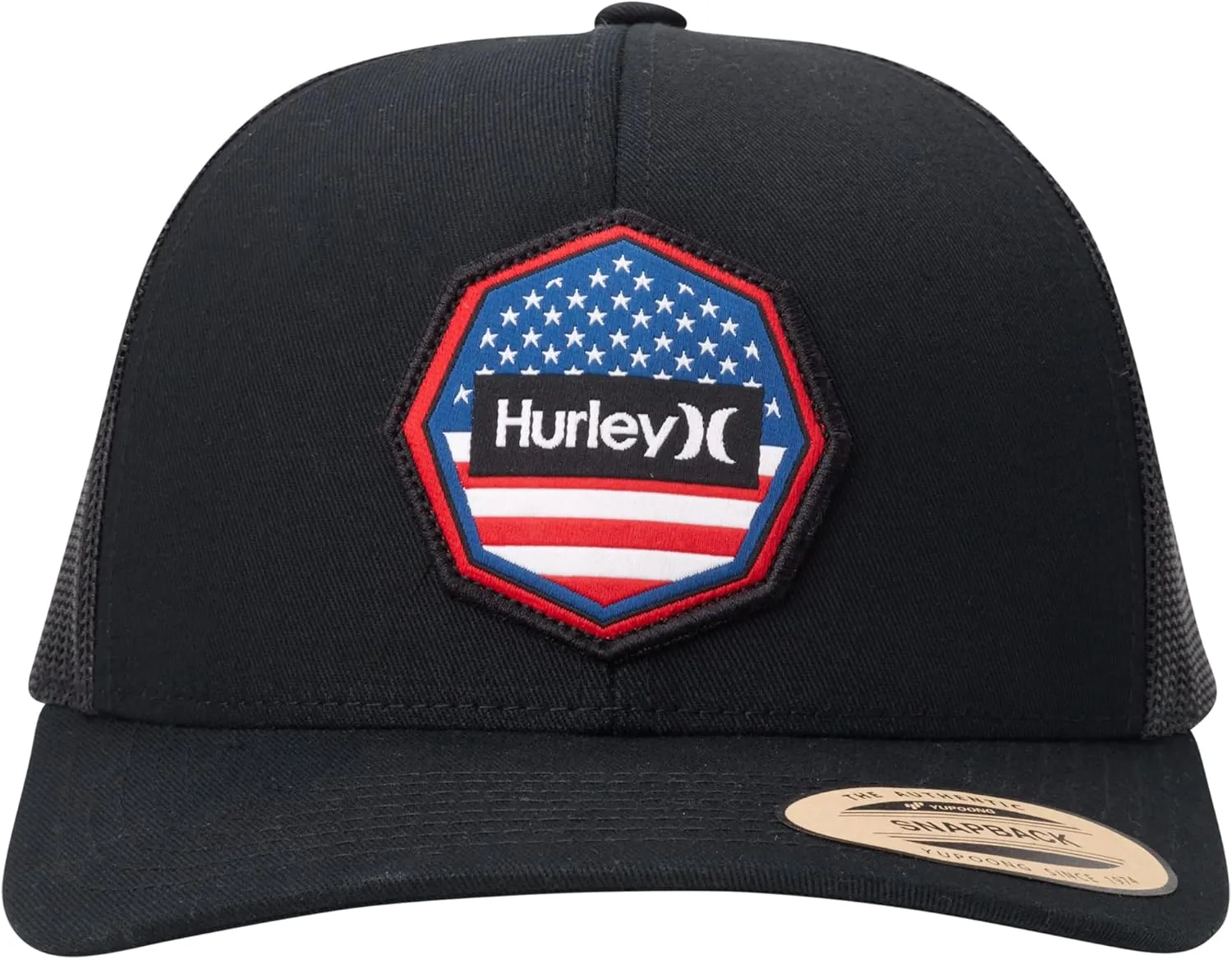 Hurley Men’s Trucker Hat - Flat Brim Mesh Baseball Cap and Hats for Men with Adjustable Snapback Closure
