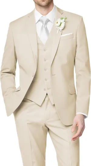 HUUTOE Men's 3 Piece Suits Slim Fit Wedding Groomsmen Prom Business Suit One Button Blazer Jacket Vest Pants Tuxedo Set