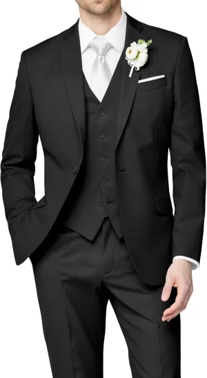 HUUTOE Men's 3 Piece Suits Slim Fit Wedding Groomsmen Prom Business Suit One Button Blazer Jacket Vest Pants Tuxedo Set