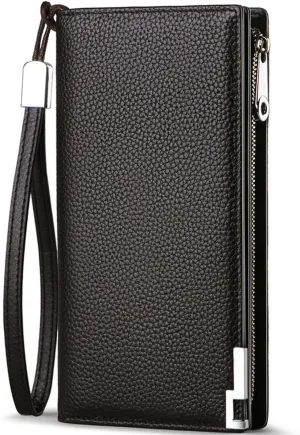 Huztencor Long Wallets for Men Leather RFID Blocking Bifold Wallet with Zipper