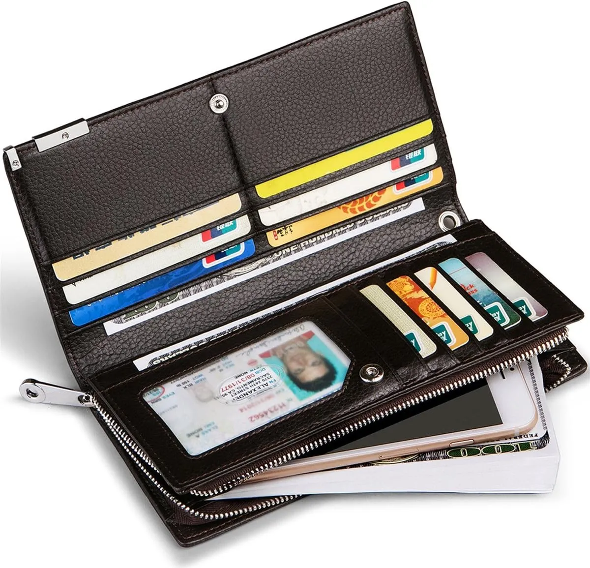 Huztencor Long Wallets for Men Leather RFID Blocking Bifold Wallet with Zipper