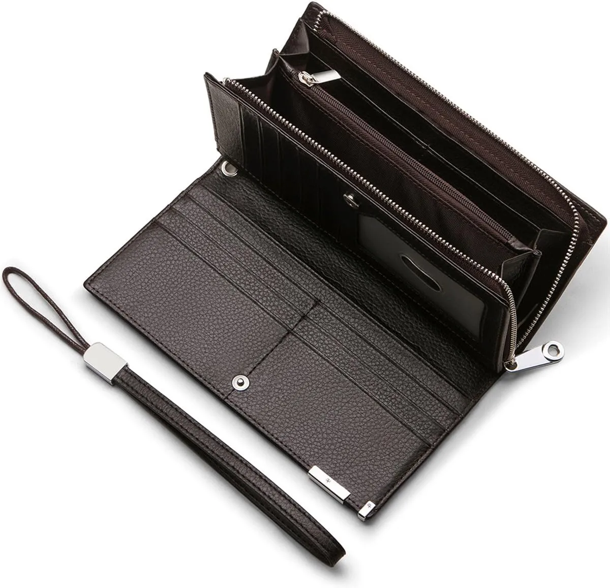 Huztencor Long Wallets for Men Leather RFID Blocking Bifold Wallet with Zipper