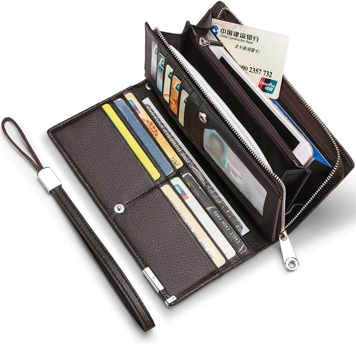 Huztencor Long Wallets for Men Leather RFID Blocking Bifold Wallet with Zipper