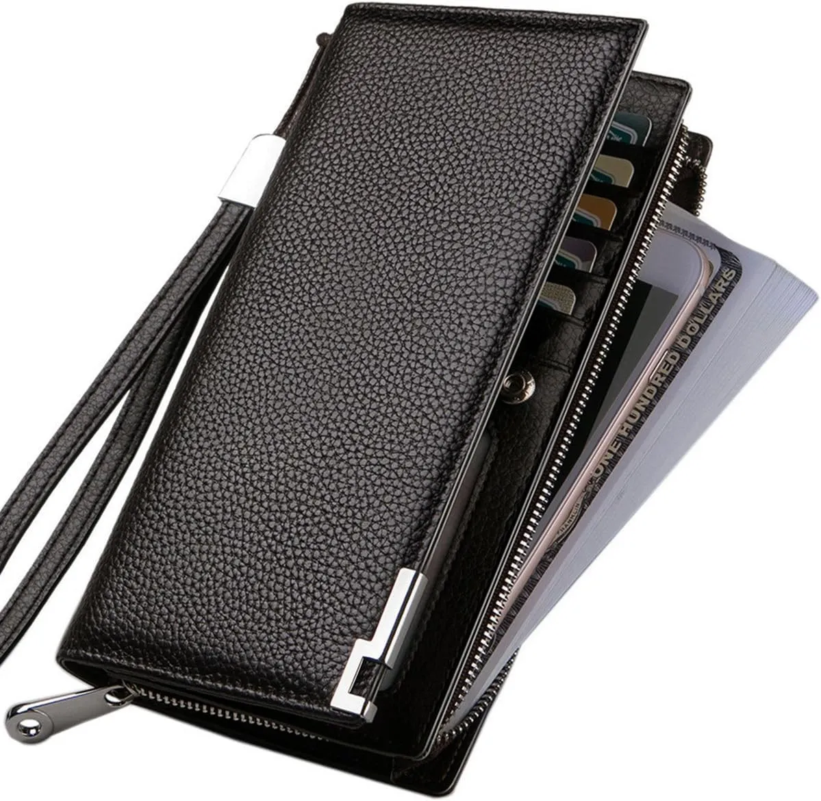 Huztencor Long Wallets for Men Leather RFID Blocking Bifold Wallet with Zipper