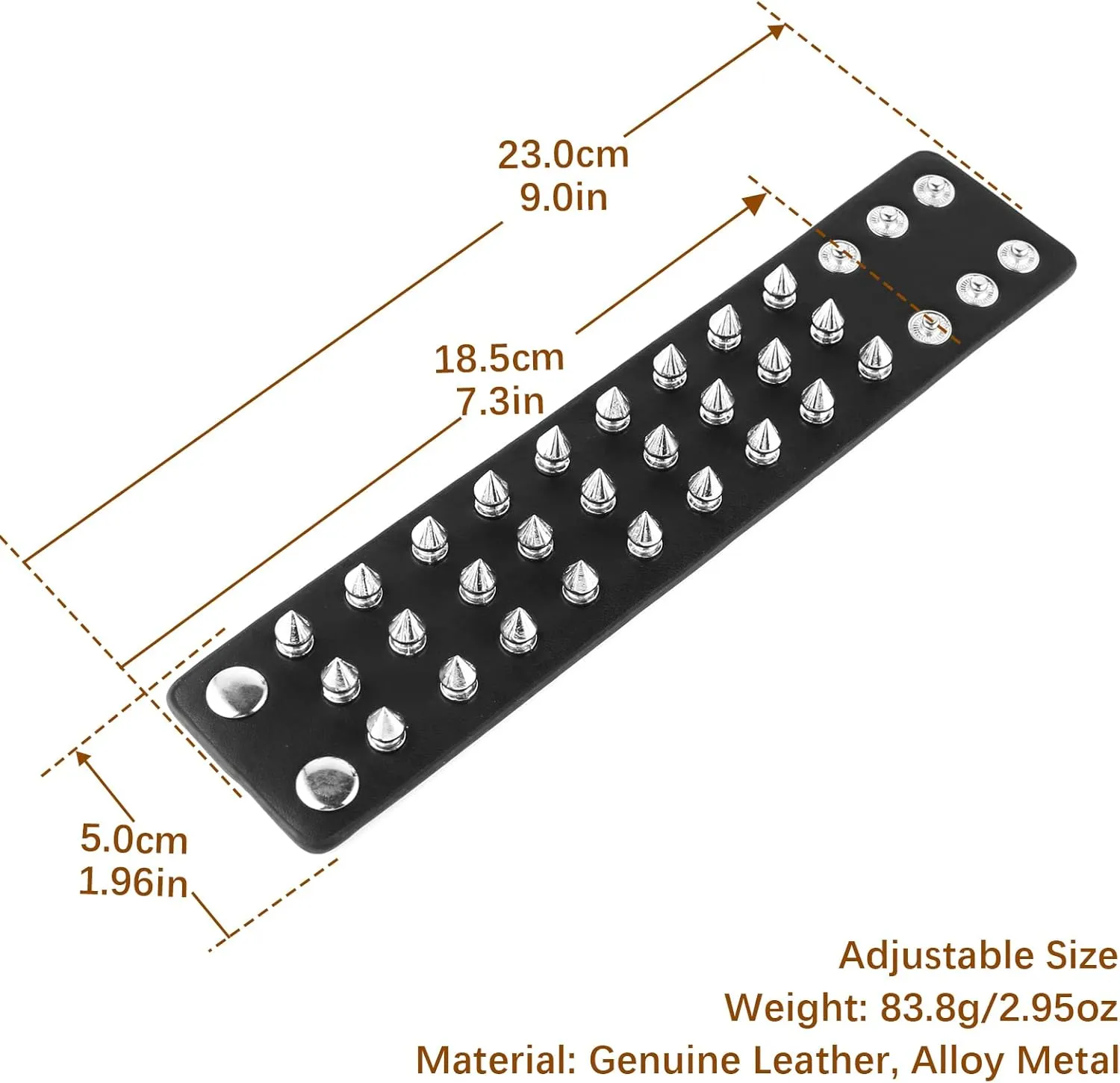 HZMAN Unisex Black Metal Spike Studded Punk Rock Biker Wide Strap Leather Bracelet