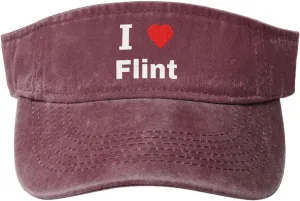 I Love Flint Sun Visor Hat for Women Men Empty Top Baseball Cap Golf Cap