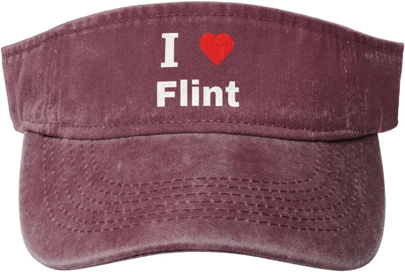 I Love Flint Sun Visor Hat for Women Men Empty Top Baseball Cap Golf Cap