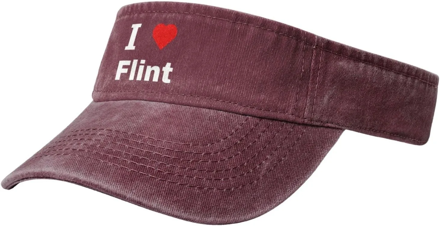 I Love Flint Sun Visor Hat for Women Men Empty Top Baseball Cap Golf Cap
