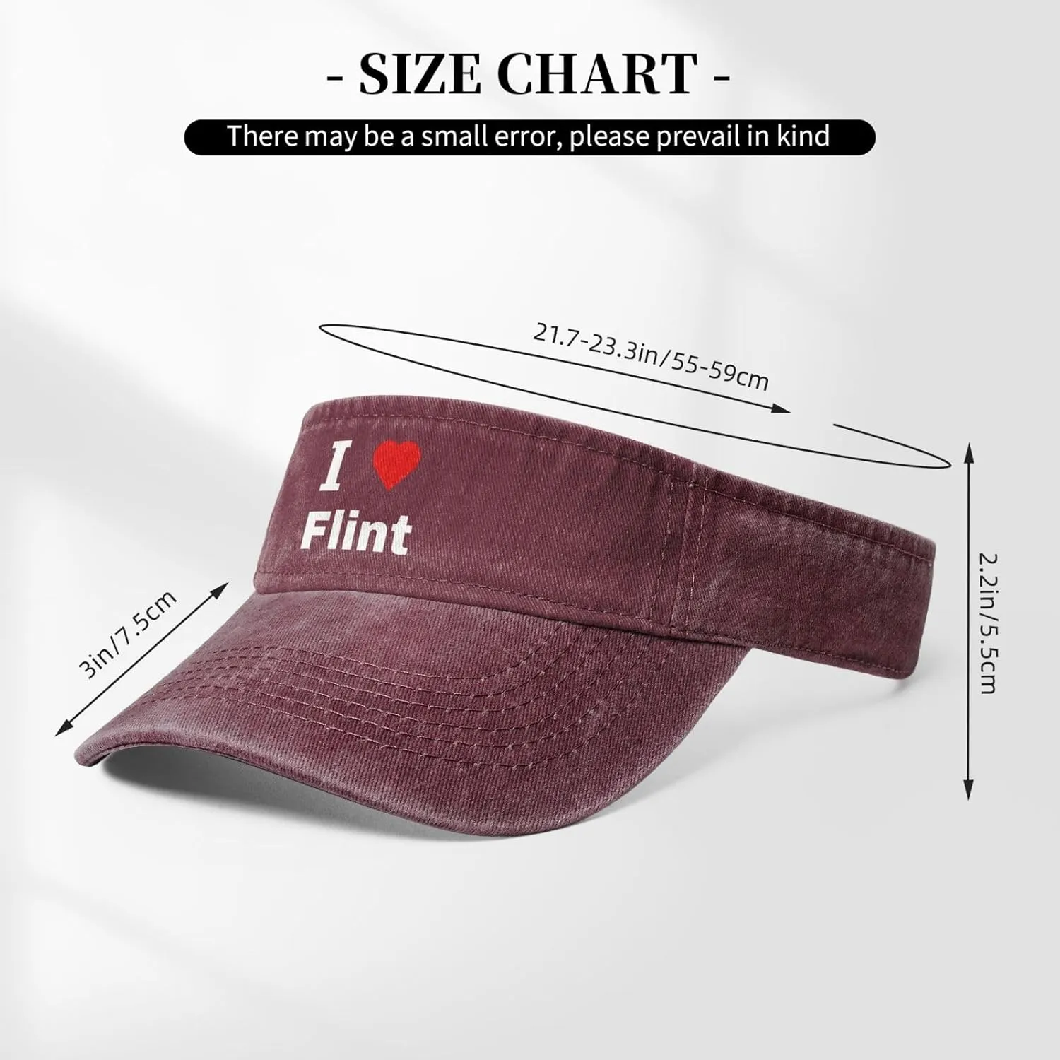 I Love Flint Sun Visor Hat for Women Men Empty Top Baseball Cap Golf Cap
