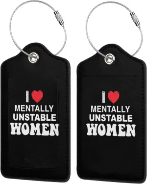 I Love Mentally Unstable Women 2 Leather Luggage Tags for Bags Gifts for Men Women9