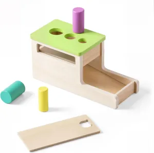 IEATFO Montessori Wooden Peg Drop Toy | Educational Size Matching Game for Toddlers | Cylindrical Drop Box Toy with Transparent Viewing Window