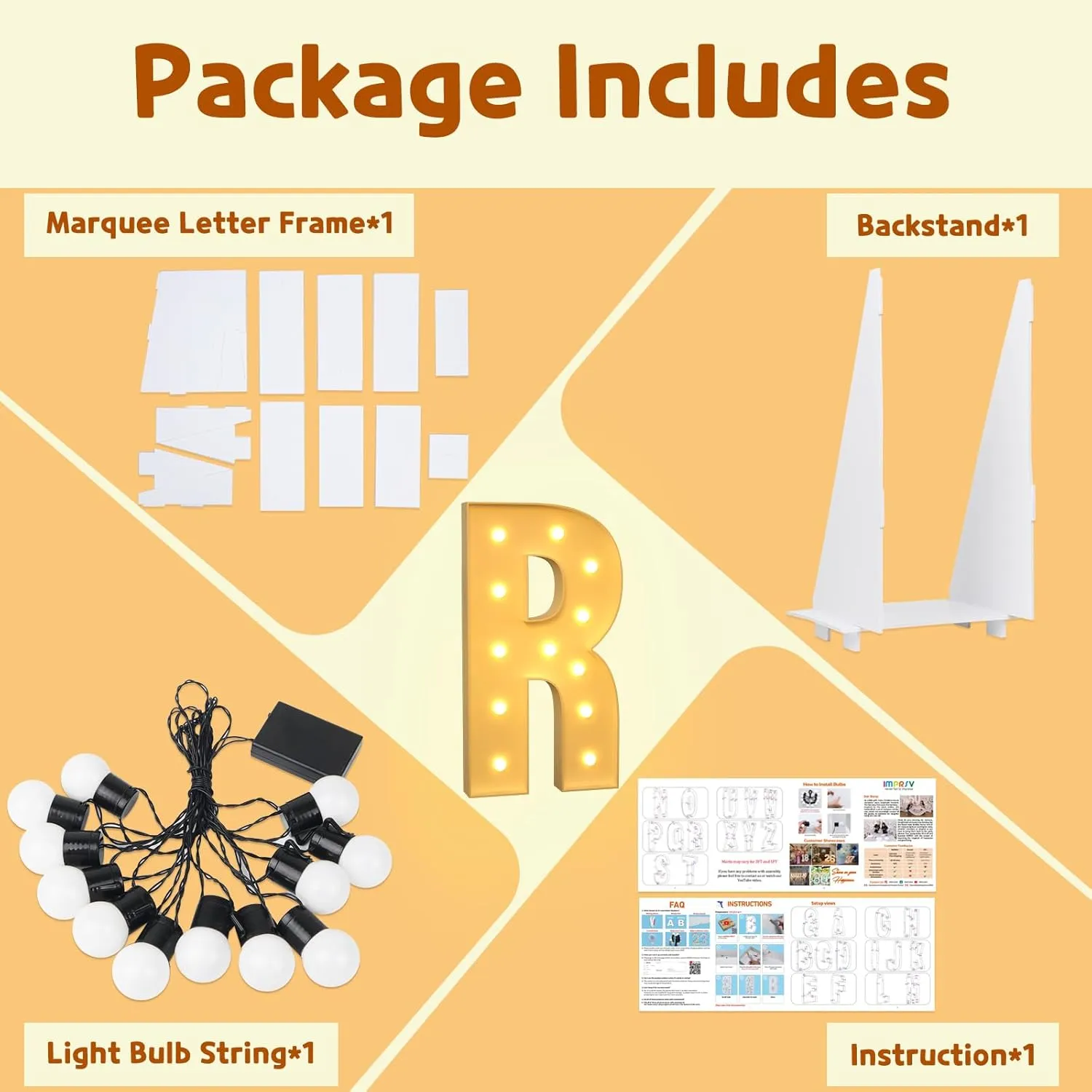 imprsv Marquee Light Up Letters Kit, 4FT, Customizable Mosaic Alphabet Balloon Frames, Party Decoration Arch Kit, Letter R