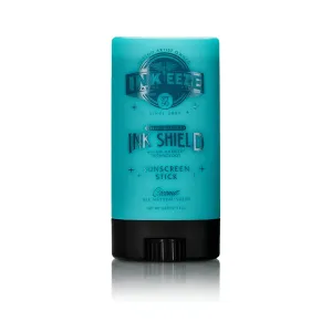 INK-EEZE Tattoo Sunscreen Stick SPF 50, Ink Shield, UVA/UVB Blocking, Dries Clear, Ozone Reef Friendly, Vegan, Made in USA, Coconut, 0.5oz Stick