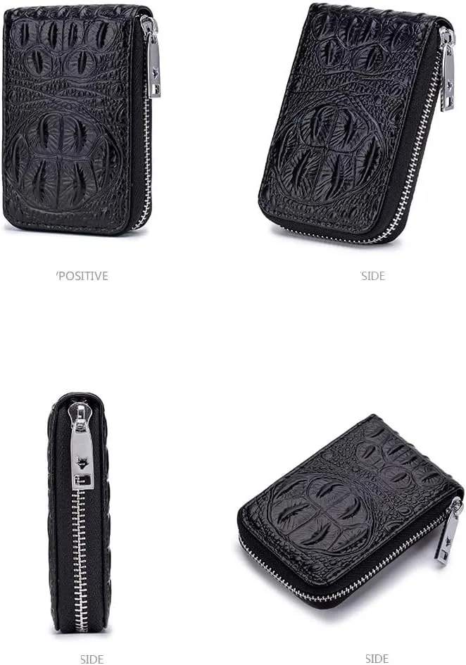 Irsutey Women Man Credit Card Wallet with Zipper Card Cases Holder RFID Blocking Compact Size Minimalist Leather Wallet (Black,L 4.5 in x W 2.75 in x H 0.98 in)