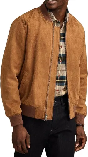 Isaac & David Chicago Suede Bomber Leather Jacket Men - Suede Bomber Jacket Warm Light Real Leather Bomber Jacket Men