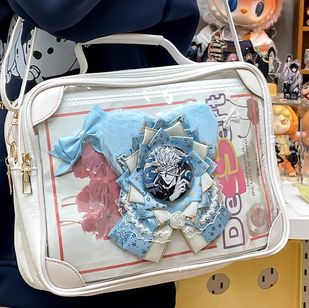 Ita Bag Japanese JK Uniform Shoulder Bag, PU Leather Clear Window Crossbody Purse, Large Capacity Messenger Handbag Tote