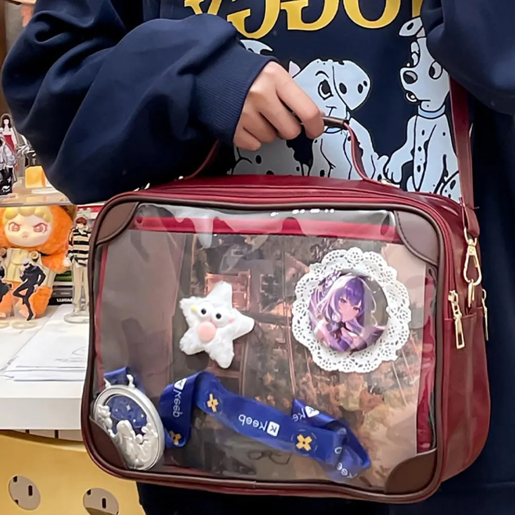 Ita Bag Japanese JK Uniform Shoulder Bag, PU Leather Clear Window Crossbody Purse, Large Capacity Messenger Handbag Tote