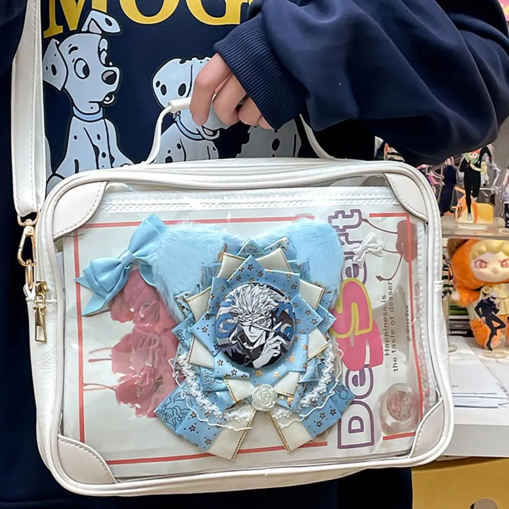 Ita Bag Japanese JK Uniform Shoulder Bag, PU Leather Clear Window Crossbody Purse, Large Capacity Messenger Handbag Tote