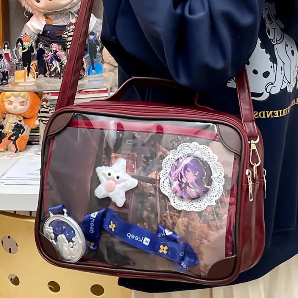 Ita Bag Japanese JK Uniform Shoulder Bag, PU Leather Clear Window Crossbody Purse, Large Capacity Messenger Handbag Tote