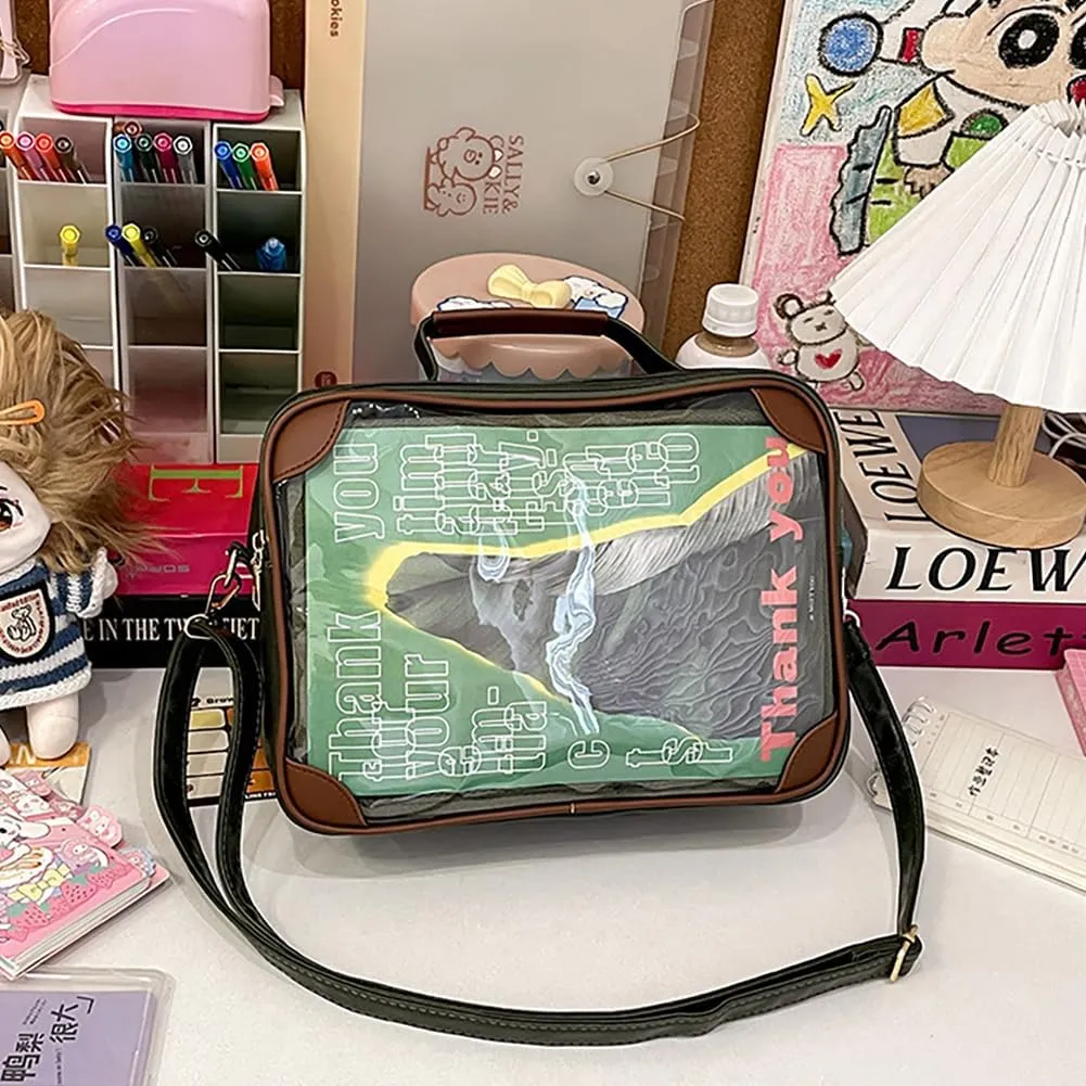 Ita Bag Japanese JK Uniform Shoulder Bag, PU Leather Clear Window Crossbody Purse, Large Capacity Messenger Handbag Tote