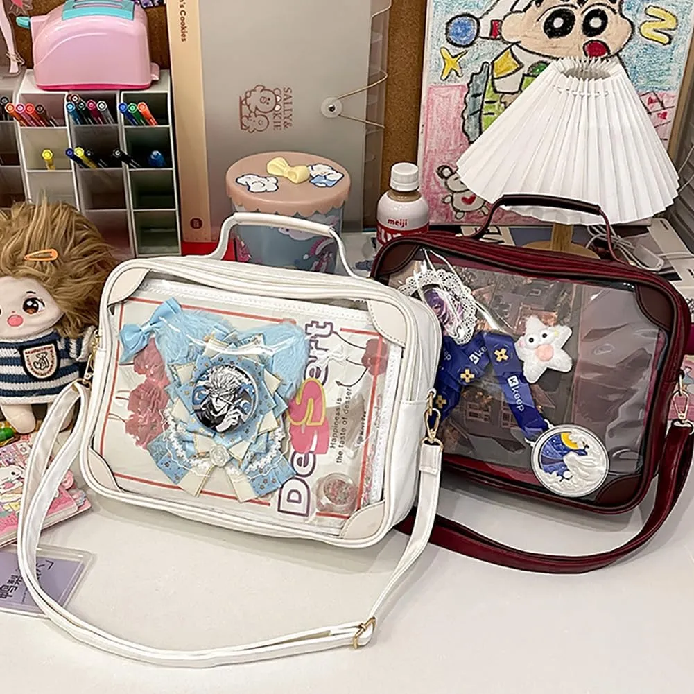 Ita Bag Japanese JK Uniform Shoulder Bag, PU Leather Clear Window Crossbody Purse, Large Capacity Messenger Handbag Tote