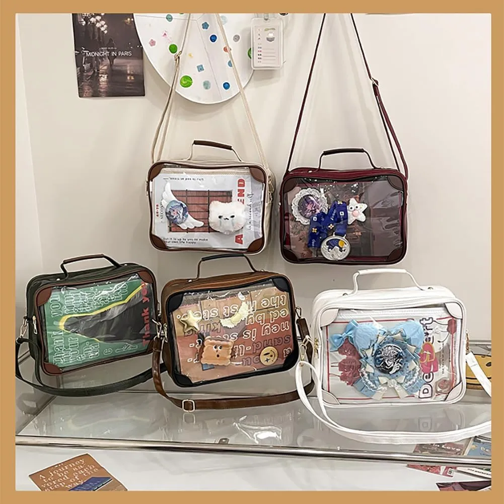 Ita Bag Japanese JK Uniform Shoulder Bag, PU Leather Clear Window Crossbody Purse, Large Capacity Messenger Handbag Tote