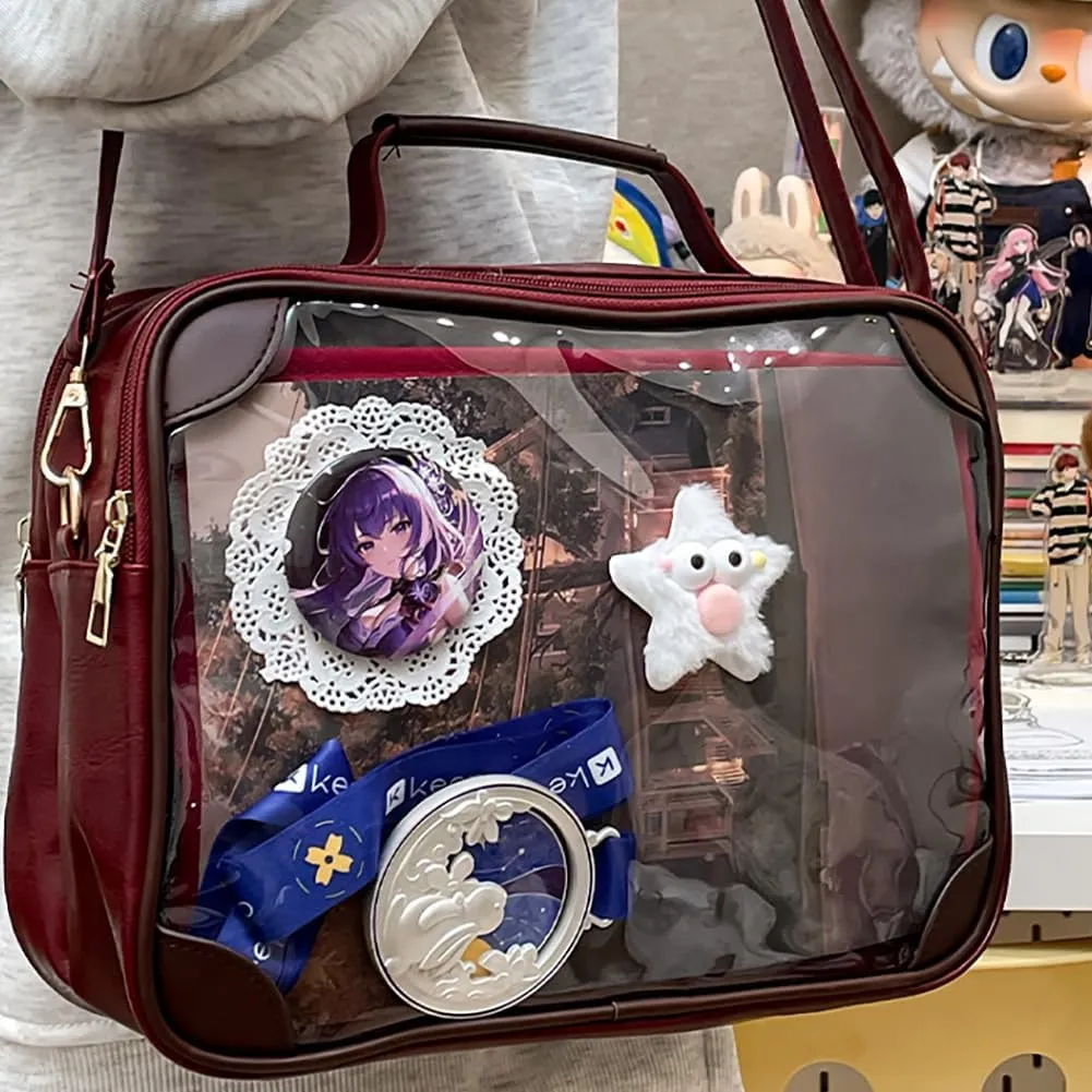 Ita Bag Japanese JK Uniform Shoulder Bag, PU Leather Clear Window Crossbody Purse, Large Capacity Messenger Handbag Tote
