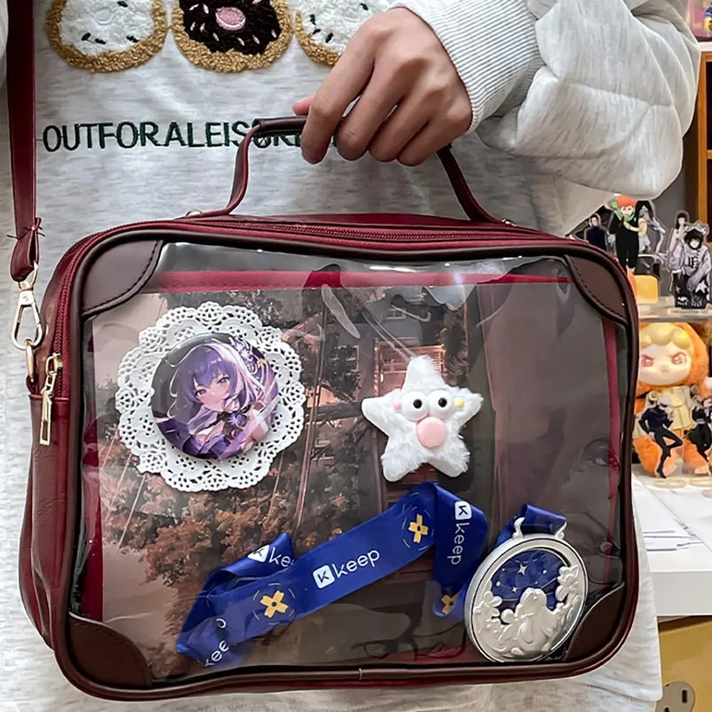 Ita Bag Japanese JK Uniform Shoulder Bag, PU Leather Clear Window Crossbody Purse, Large Capacity Messenger Handbag Tote