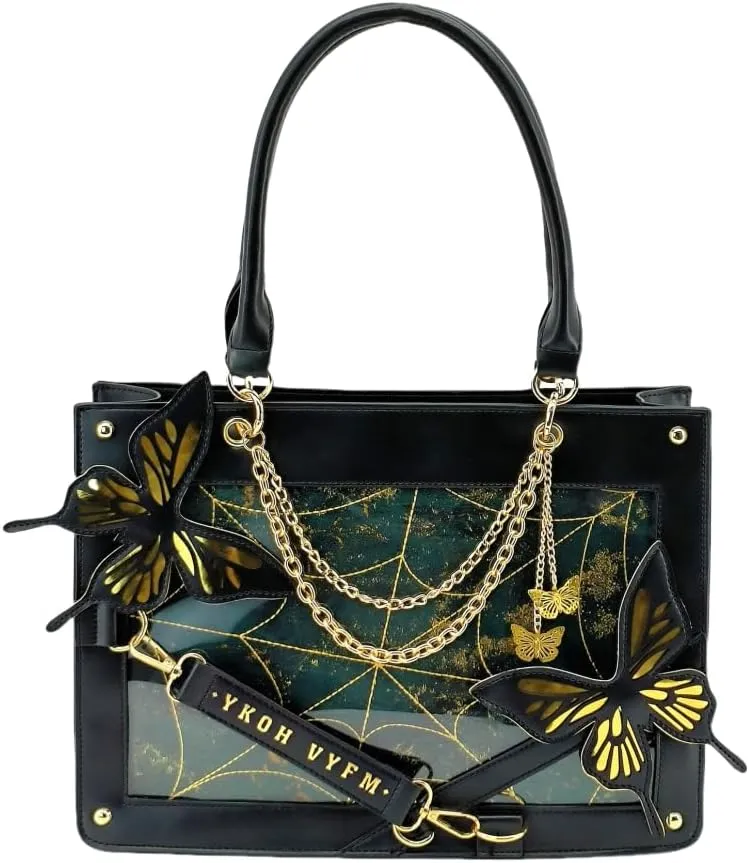 Ita Bag Pins Display Handbag for Women Butterfly Single Shoulder Bag Crossbody Bag with Pins and Accessories Tote bag (Black king)