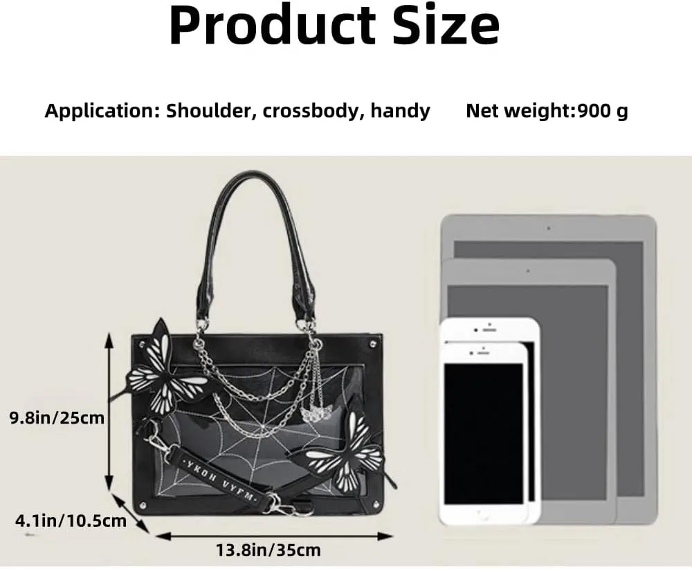 Ita Bag Pins Display Handbag for Women Butterfly Single Shoulder Bag Crossbody Bag with Pins and Accessories Tote bag (Black white)