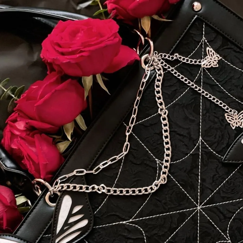 Ita Bag Pins Display Handbag for Women Butterfly Single Shoulder Bag Crossbody Bag with Pins and Accessories Tote bag (Black white)